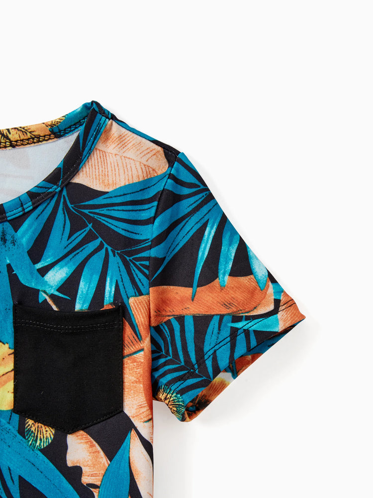 Daddy & Son Floral Panel T-shirt Sets Black