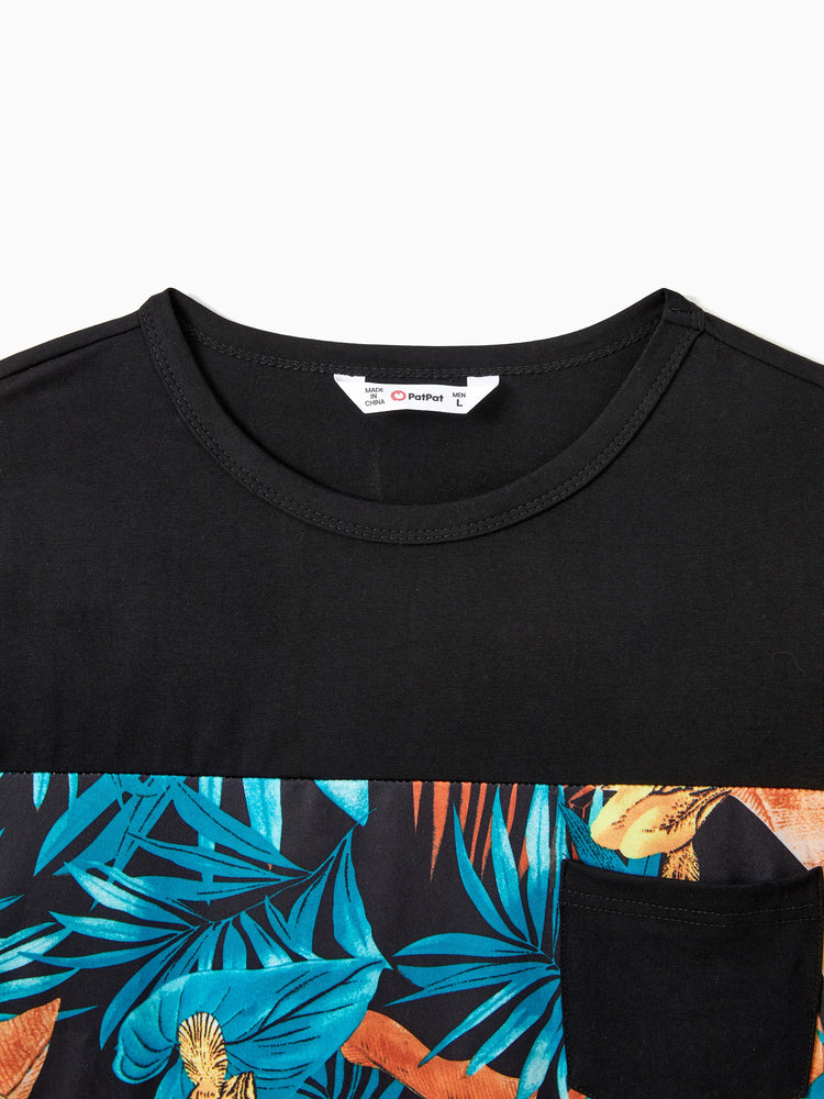 Daddy & Son Floral Panel T-shirt Sets Black