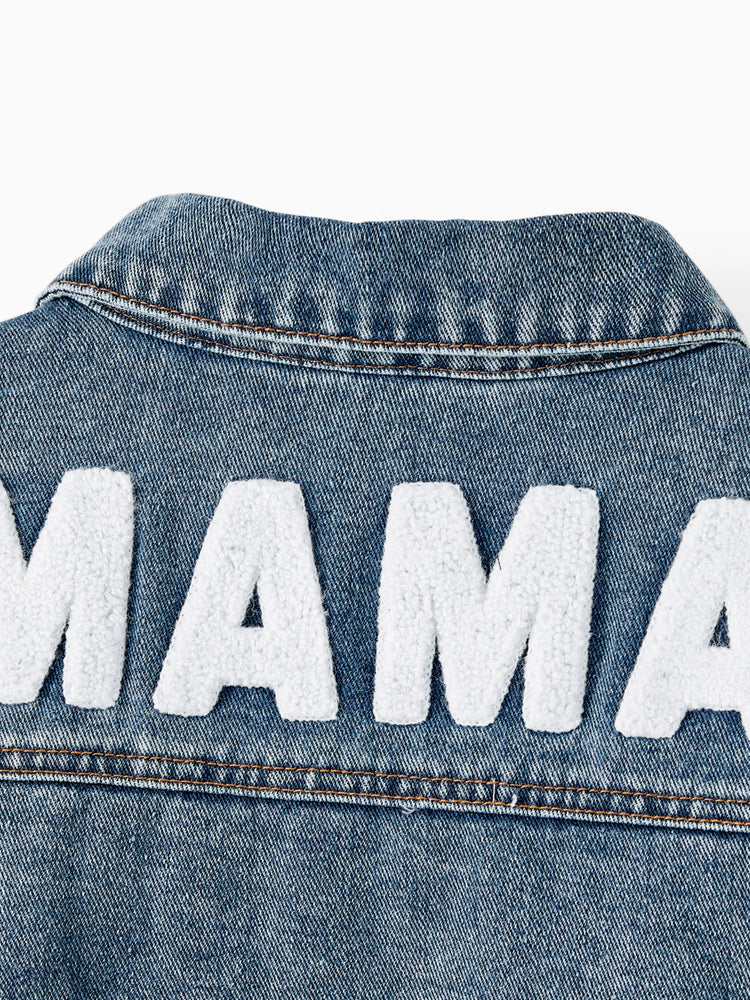 Vestes en jean bleu clair à manches longues et motif lettres Mom and Me