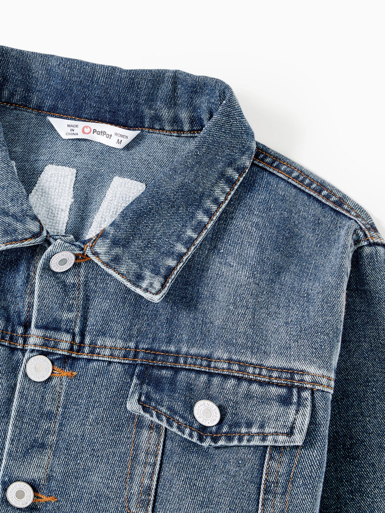 Vestes en jean bleu clair à manches longues et motif lettres Mom and Me