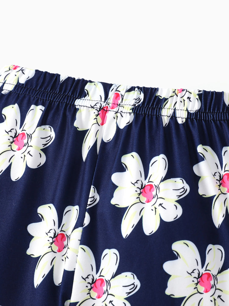 Ensemble 2 pièces pour fille, t-shirt à manches longues et volants avec nœud papillon et pantalon à imprimé floral violet clair