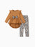 2-piece Kid Girl Bowknot Ruffled Long-sleeves Tee and Flower Allover Print Pants Brown