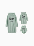 Mommy and Me Letter Print Green Long-sleeve Hoodie Dresses Light Green