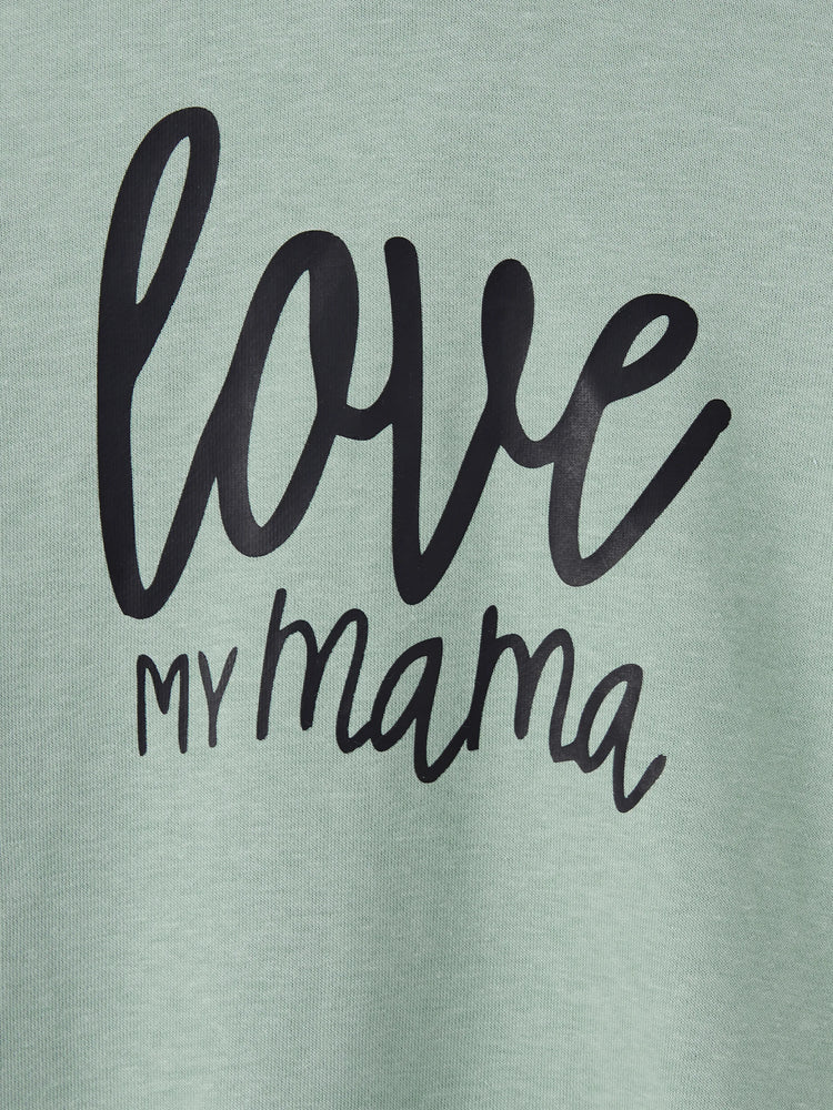 Mommy and Me Letter Print Green Long-sleeve Hoodie Dresses Light Green