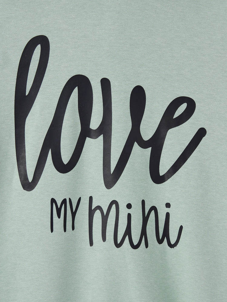 Mommy and Me Letter Print Green Long-sleeve Hoodie Dresses Light Green