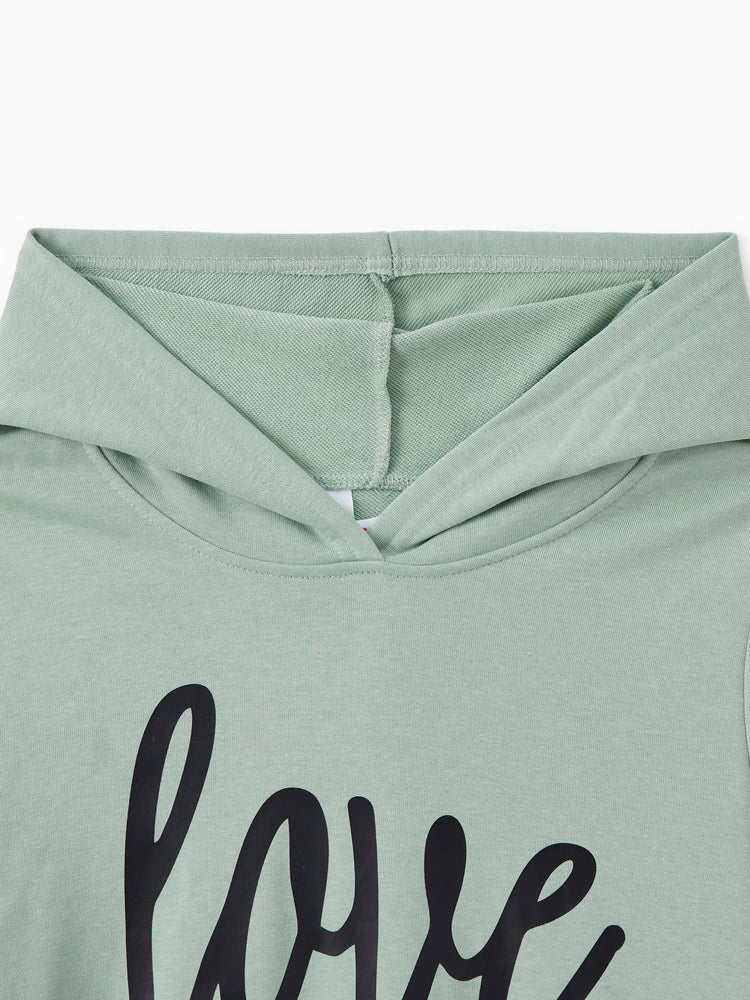 Mommy and Me Letter Print Green Long-sleeve Hoodie Dresses Light Green