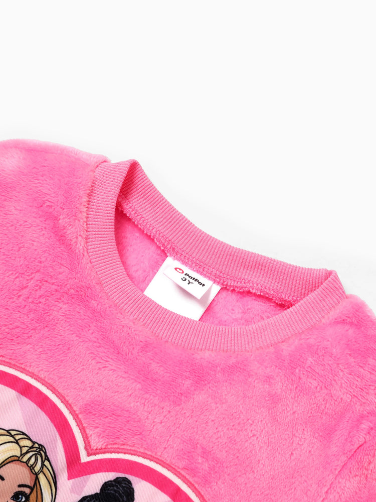 Barbie Plush Embroidered Heart print Long-sleeve Top or Tight Leggings Hot Pink