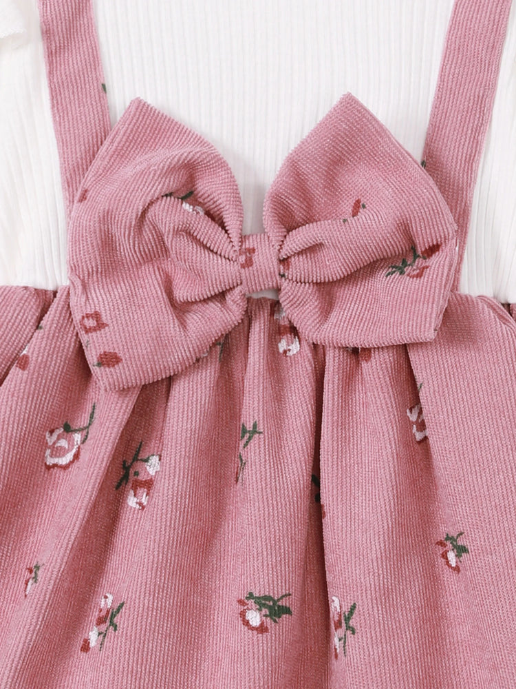 Ensemble 2 pièces robe à imprimé floral et bandeau pour bébé fille, colorblock