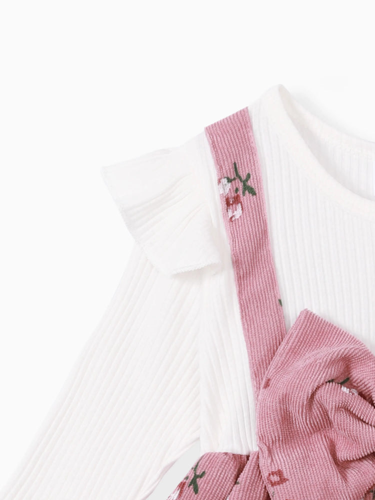 Ensemble 2 pièces robe à imprimé floral et bandeau pour bébé fille, colorblock