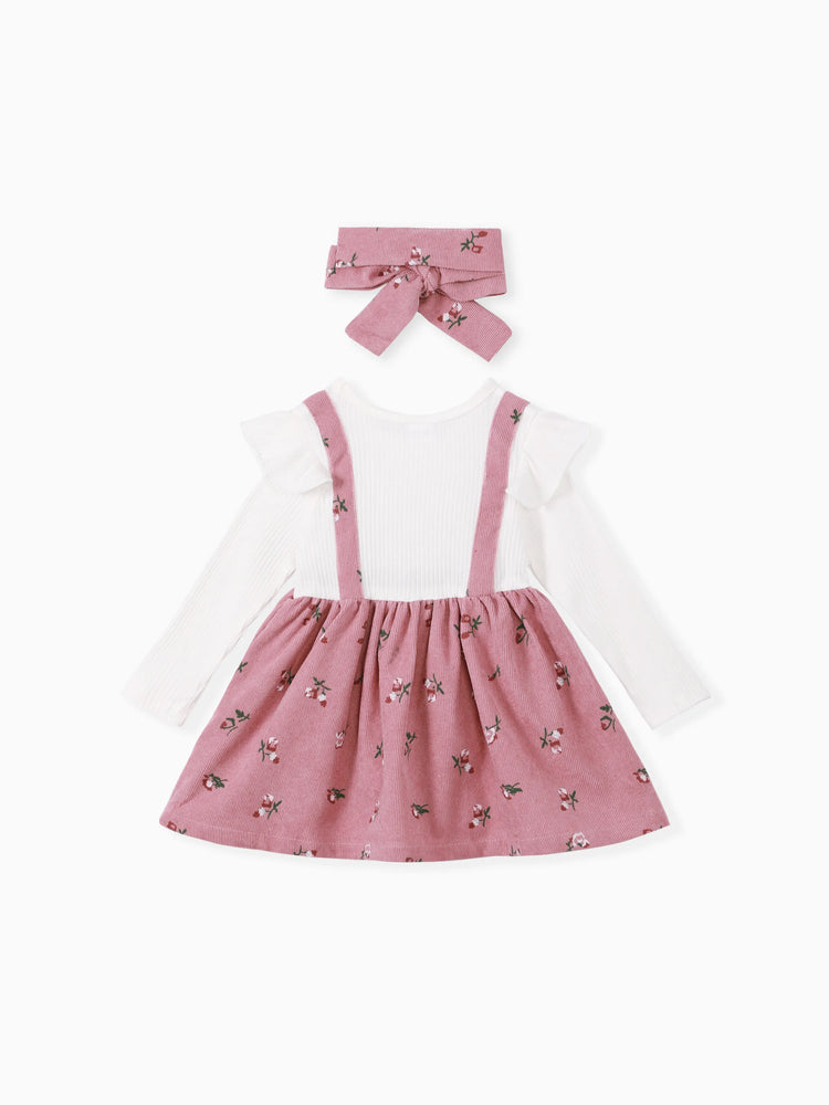 Ensemble 2 pièces robe à imprimé floral et bandeau pour bébé fille, colorblock