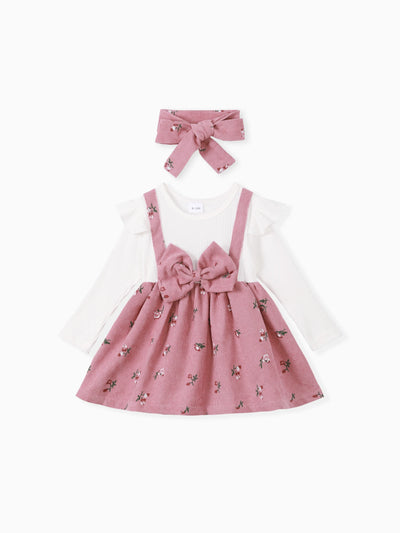 Ensemble 2 pièces robe à imprimé floral et bandeau pour bébé fille, colorblock