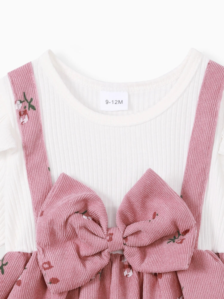 Ensemble 2 pièces robe à imprimé floral et bandeau pour bébé fille, colorblock