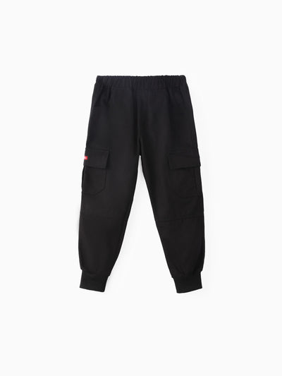 Pantalon cargo décontracté en coton à poches pour garçon, noir
