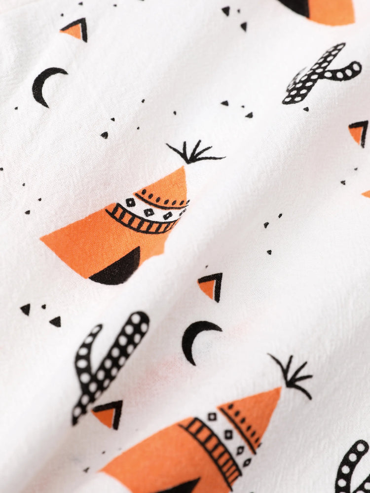 2pcs Baby Boy 95% Cotton Short-sleeve All Over Cactus Print Button Up Shirt and Solid Shorts Set Orange