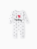 Baby Boy/Girl 95% Cotton Long-sleeve Love Heart Letter Print Stars/Striped Jumpsuit White