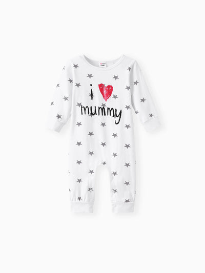 Baby Boy/Girl 95% Cotton Long-sleeve Love Heart Letter Print Stars/Striped Jumpsuit White