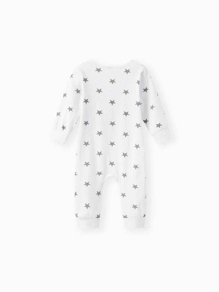 Baby Boy/Girl 95% Cotton Long-sleeve Love Heart Letter Print Stars/Striped Jumpsuit White