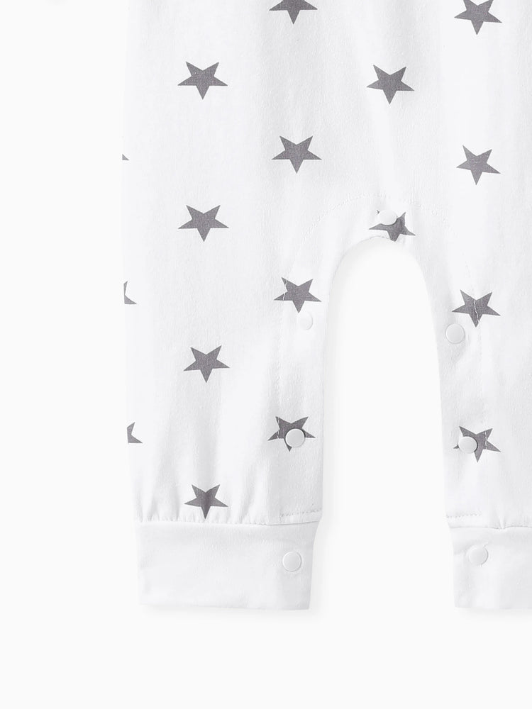 Baby Boy/Girl 95% Cotton Long-sleeve Love Heart Letter Print Stars/Striped Jumpsuit White