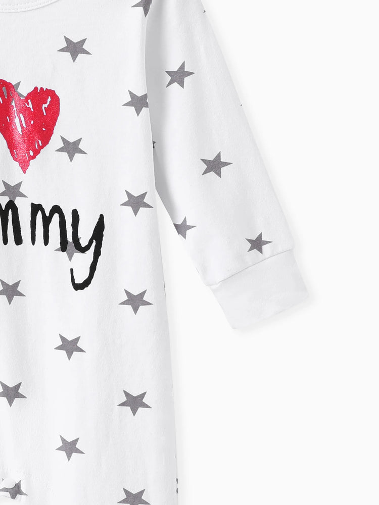 Baby Boy/Girl 95% Cotton Long-sleeve Love Heart Letter Print Stars/Striped Jumpsuit White