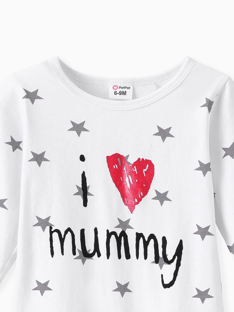 Baby Boy/Girl 95% Cotton Long-sleeve Love Heart Letter Print Stars/Striped Jumpsuit White