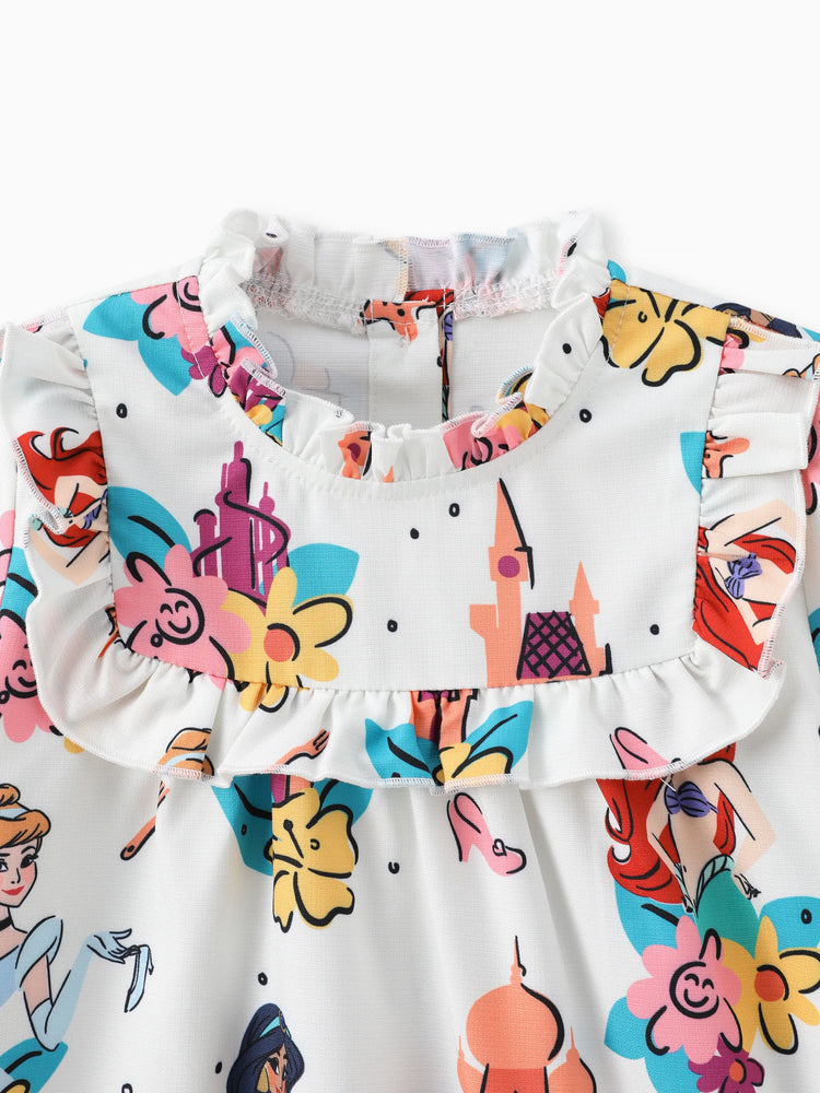 Robe à volants fleurie 1 pièce Disney Princess Ariel/Cendrillon/Jasmine pour petite fille, blanc cassé