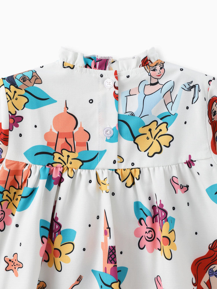 Robe à volants fleurie 1 pièce Disney Princess Ariel/Cendrillon/Jasmine pour petite fille, blanc cassé