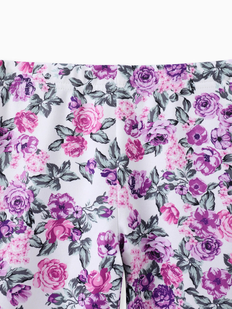 Kleinkind Mädchen 2pcs süßes Rüschenoberteil und geblümte Leggings Set lila