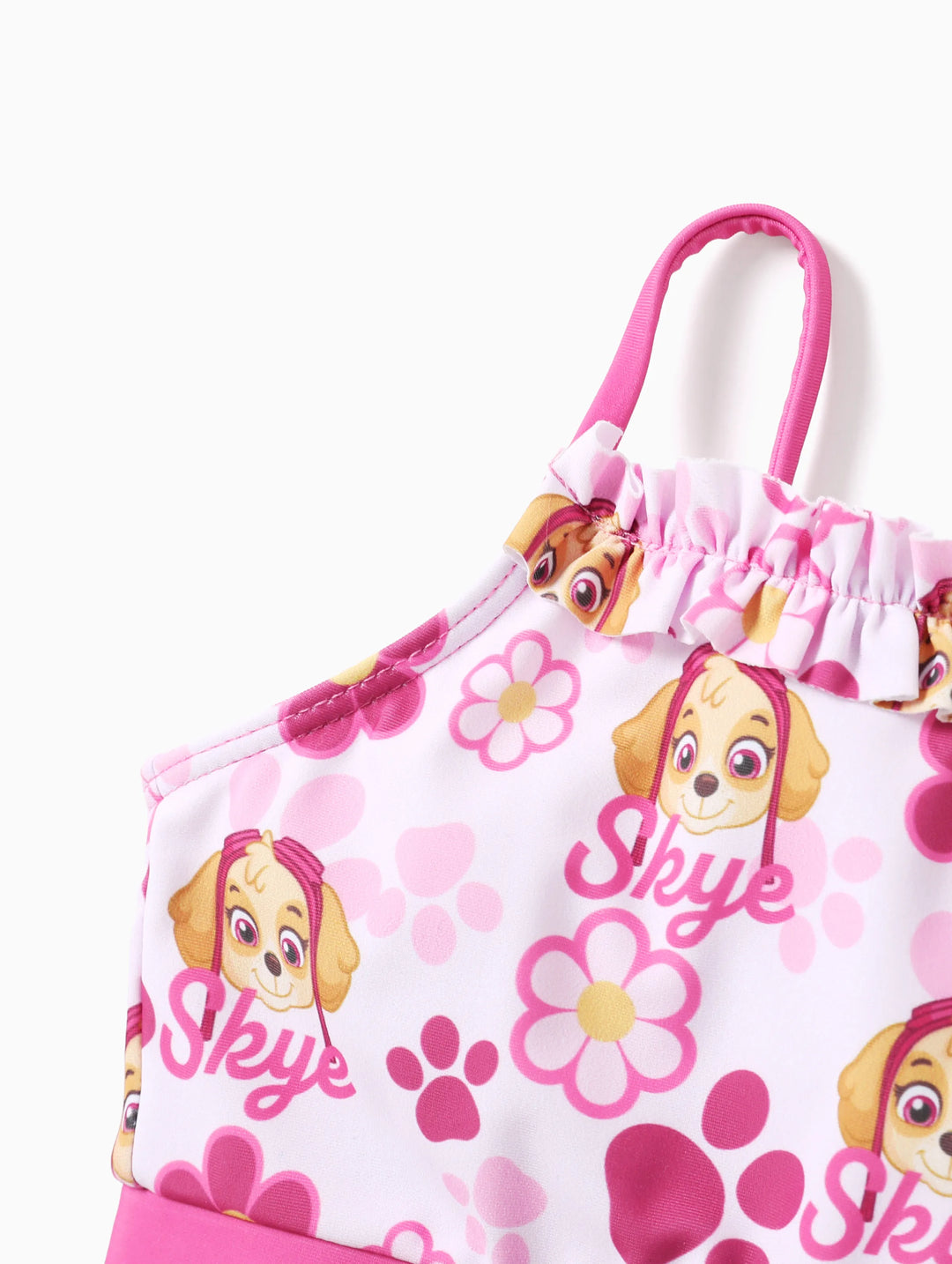 Traje de baño de 2 piezas de la Patrulla Canina Skye para niña pequeña con borde con volantes (no incluye pareo) Rosa rosa