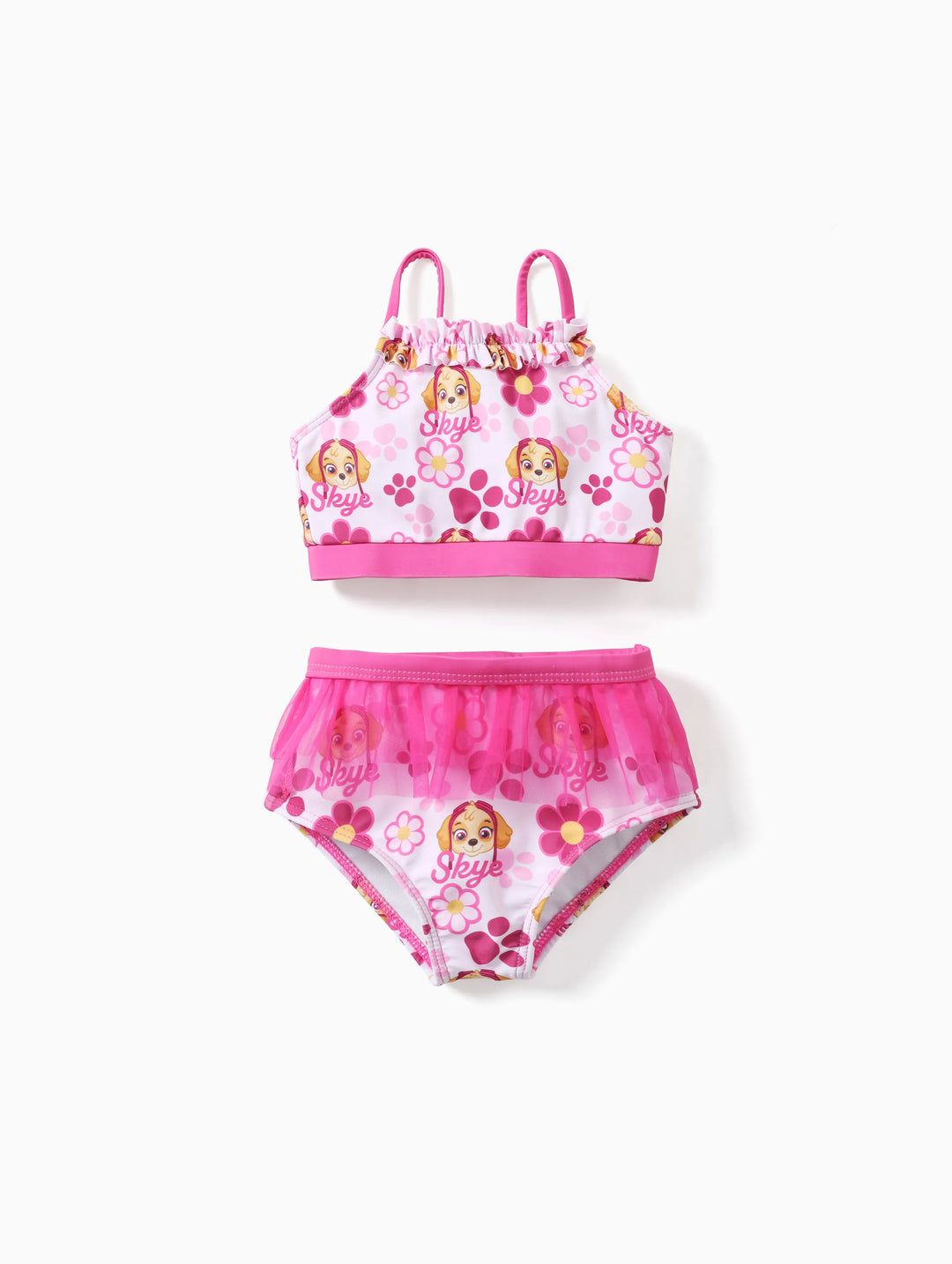 Traje de baño de 2 piezas de la Patrulla Canina Skye para niña pequeña con borde con volantes (no incluye pareo) Rosa rosa