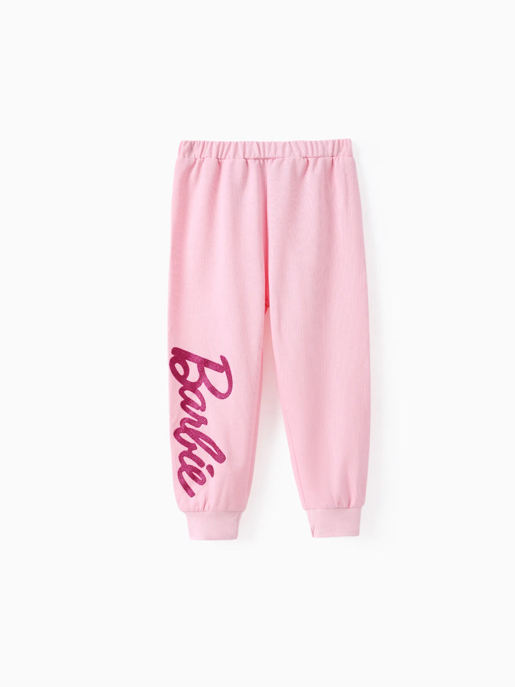 Barbie 2pcs Toddler Girl Character Letter Print Cotton Pullover Sweatshirt and Elasticized Pants Set Pink