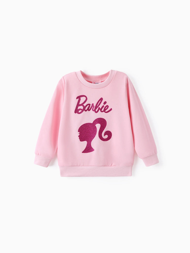 Barbie 2pcs Toddler Girl Character Letter Print Cotton Pullover Sweatshirt and Elasticized Pants Set Pink