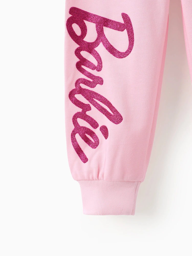 Barbie 2pcs Toddler Girl Character Letter Print Cotton Pullover Sweatshirt and Elasticized Pants Set Pink