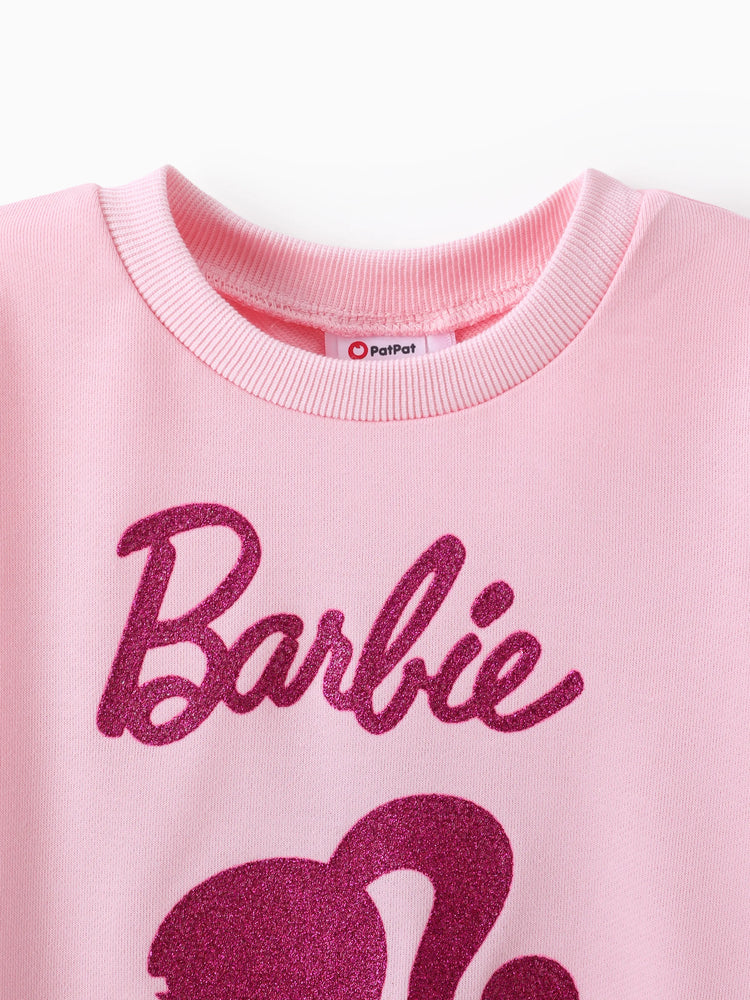 Barbie 2pcs Toddler Girl Character Letter Print Cotton Pullover Sweatshirt and Elasticized Pants Set Pink