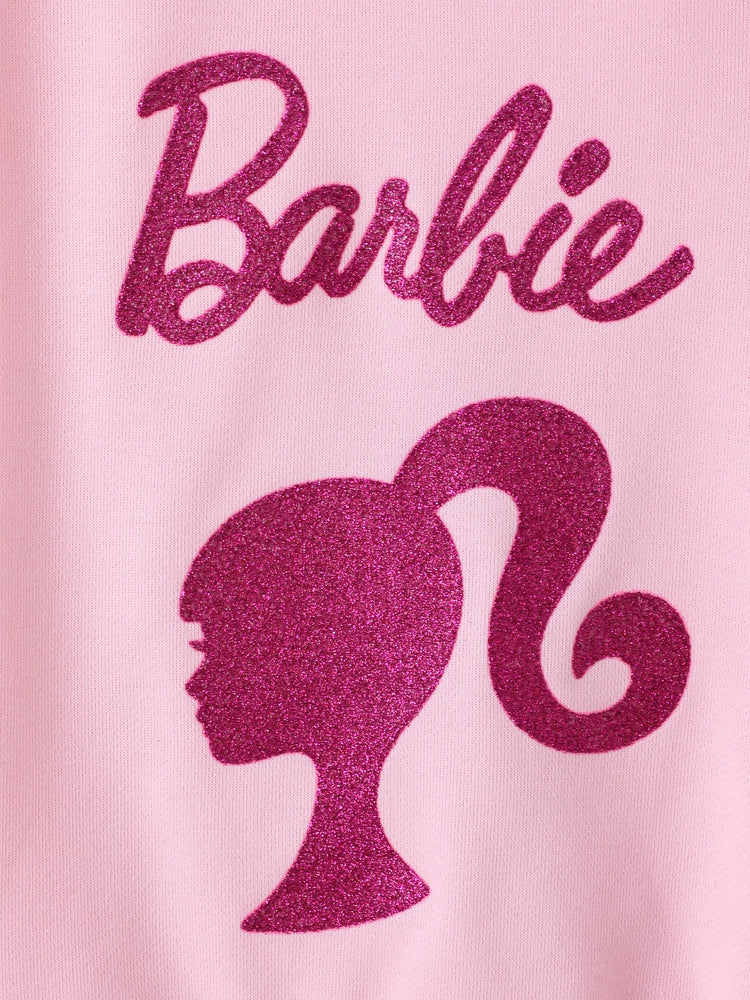 Barbie 2pcs Toddler Girl Character Letter Print Cotton Pullover Sweatshirt and Elasticized Pants Set Pink