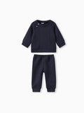 Ensemble 2 pièces sweat-shirt et pantalon en tricot uni bleu foncé pour bébé garçon/fille