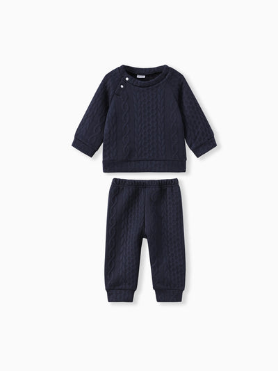 Ensemble 2 pièces sweat-shirt et pantalon en tricot uni bleu foncé pour bébé garçon/fille