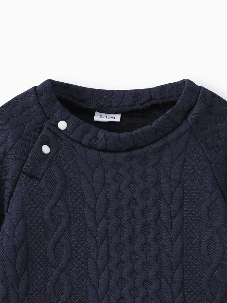 Ensemble 2 pièces sweat-shirt et pantalon en tricot uni bleu foncé pour bébé garçon/fille