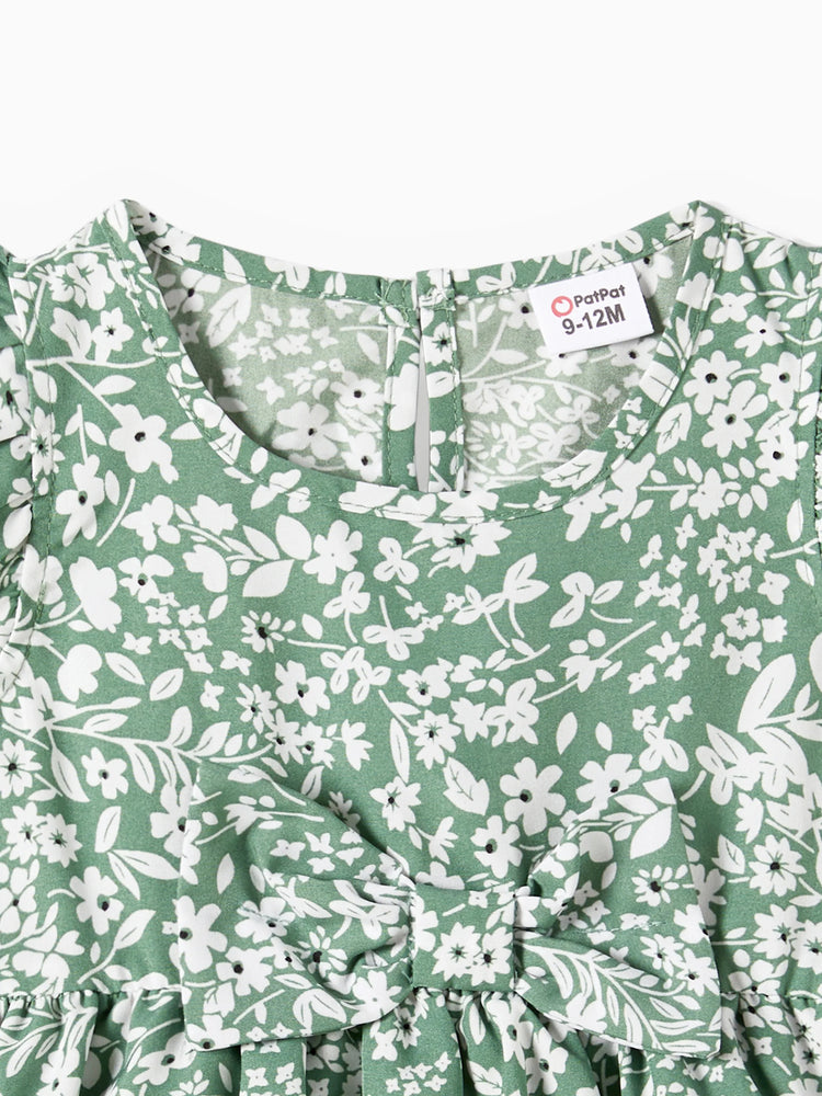 Daddy & Daughter Elegant Broken Flower Matching Outfits for Family, Smocking Design, Medium Thickness Green