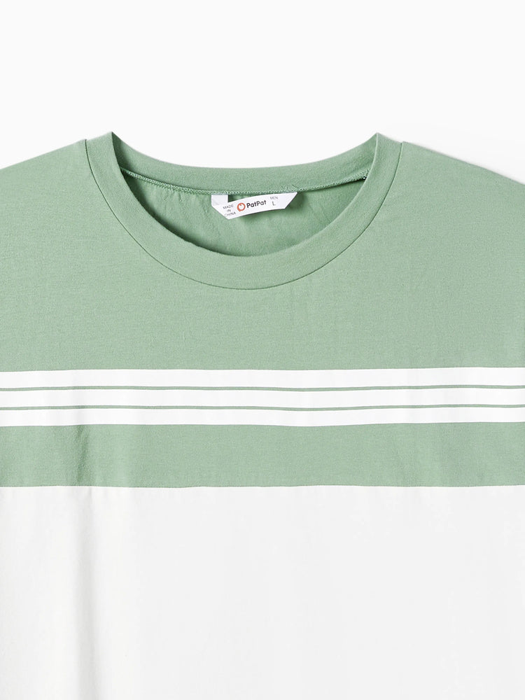 Daddy & Son Elegant Broken Flower Matching T-Shirt Outfits for Family, Medium Thickness Green