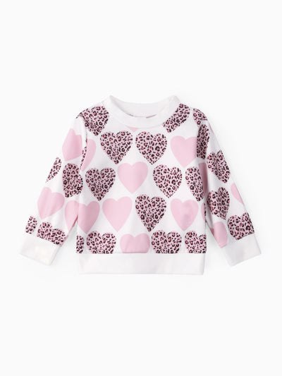 Baby Girl Sweatshirt with Heart and Leopard Print White