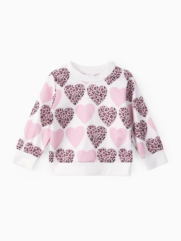 Baby Girl Sweatshirt with Heart and Leopard Print White