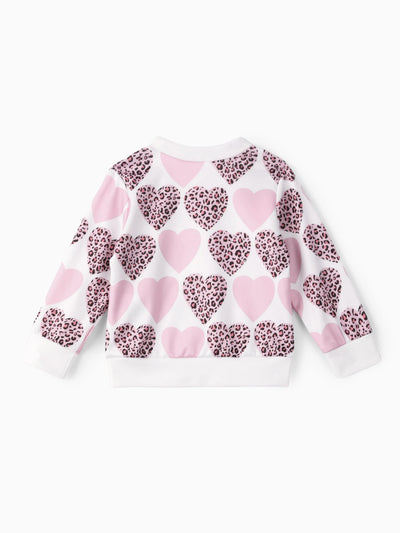 Baby Girl Sweatshirt with Heart and Leopard Print White