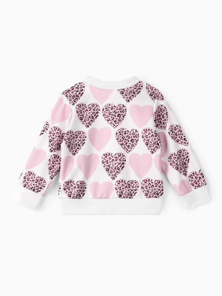 Baby Girl Sweatshirt with Heart and Leopard Print White