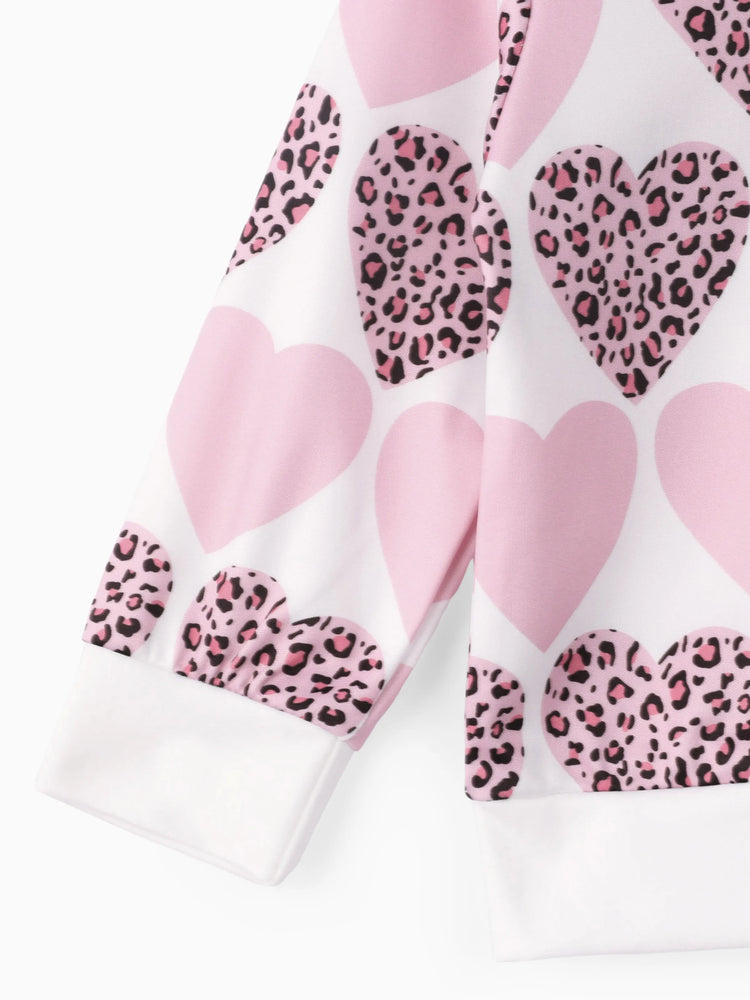 Baby Girl Sweatshirt with Heart and Leopard Print White
