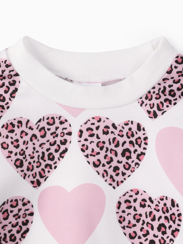 Baby Girl Sweatshirt with Heart and Leopard Print White