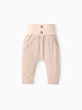 Pantalon taille haute texturé gaufré uni pour bébé garçon/fille, abricot