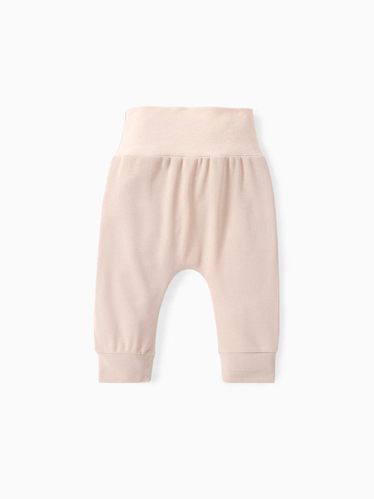 Pantalon taille haute texturé gaufré uni pour bébé garçon/fille, abricot