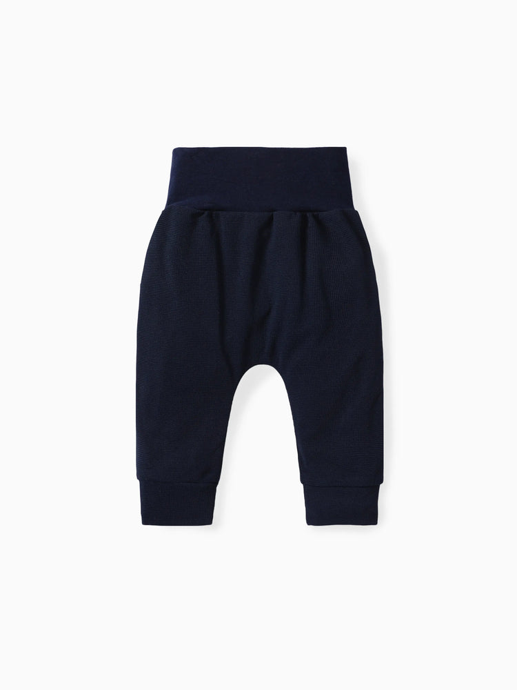 Pantalon taille haute texturé gaufré uni pour bébé garçon/fille, bleu tibétain