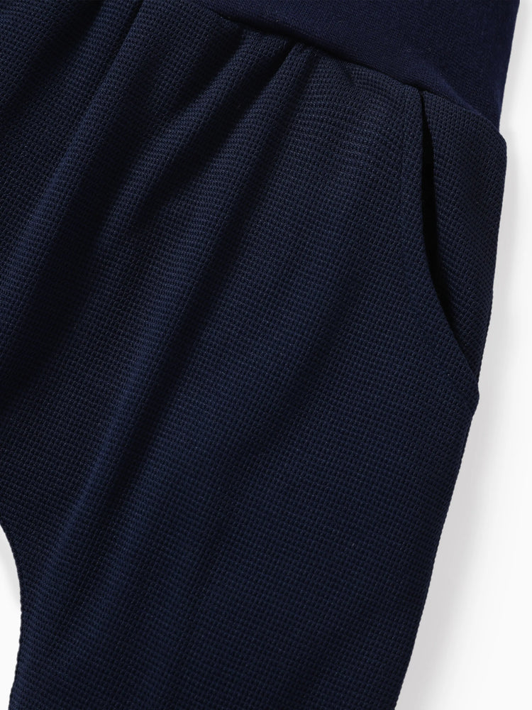 Pantalon taille haute texturé gaufré uni pour bébé garçon/fille, bleu tibétain