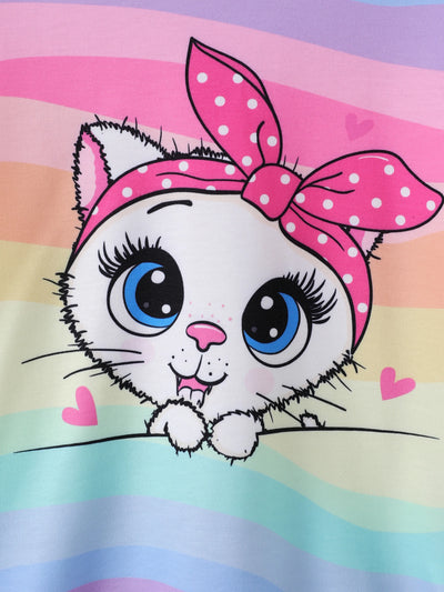 Conjunto de sudadera y leggings con estampado de gato infantil de 2 piezas para niña pequeña/niña multicolor